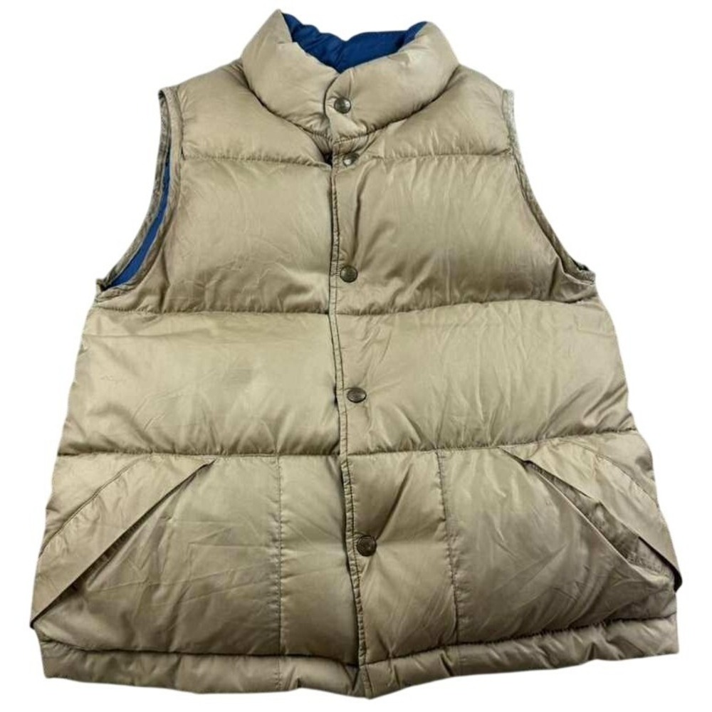 Vintage L.L. Bean Vest Men S Goose Down Puffer Tan Khaki Snap Button Outdoor‎